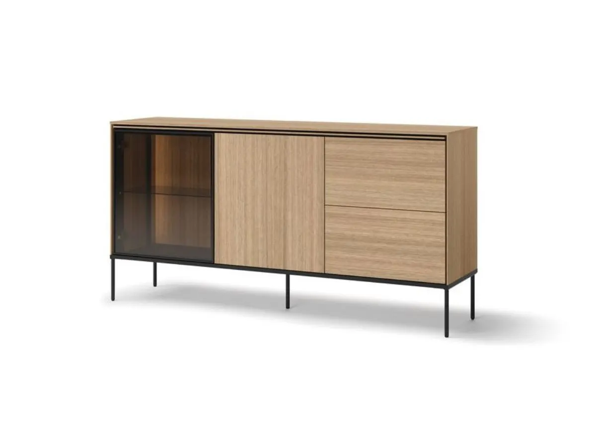 Illustration numéro 5 du produit Ensemble VERONA avec buffet 167 cm + meuble TV 167 cm + table basse effet chêne et verre fumé avec LEDS    BOBOCHIC