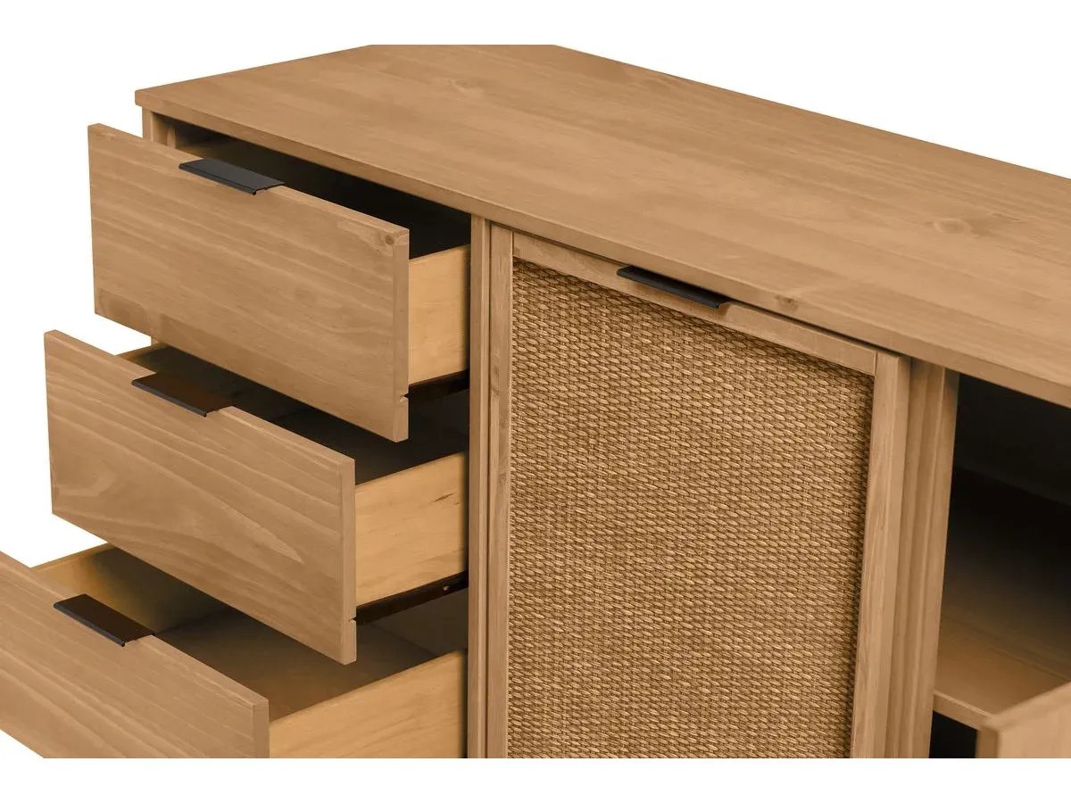 Illustration numéro 5 du produit Buffet 130 cm ALBI bois massif et rotin    BOBOCHIC