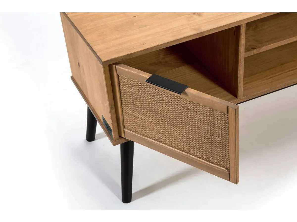 Illustration numéro 5 du produit Meuble TV 140 cm ALBI bois massif et rotin    BOBOCHIC