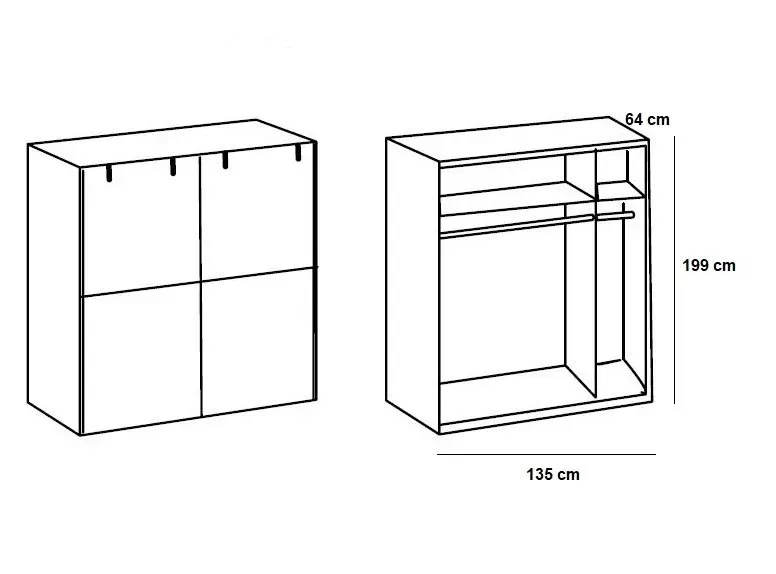 Illustration numéro 5 du produit Armoire LISBURN style industriel 135 cm  portes coulissantes chêne poutre graphite