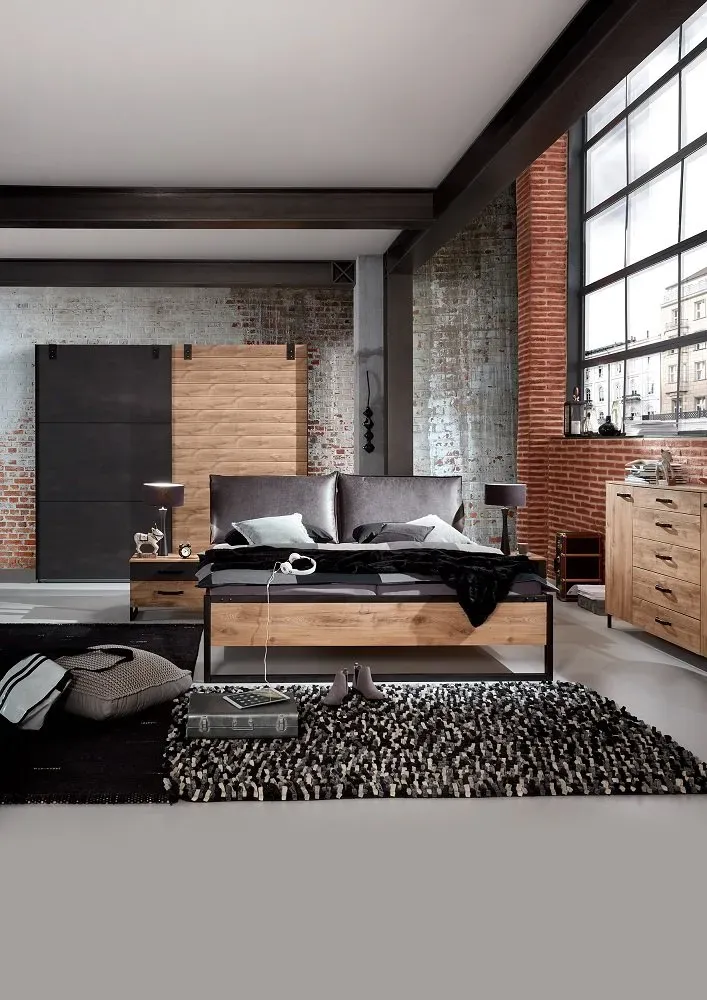 Illustration numéro 5 du produit Armoire portes coulissantes PORTLAND style industriel 250 cm chêne graphite