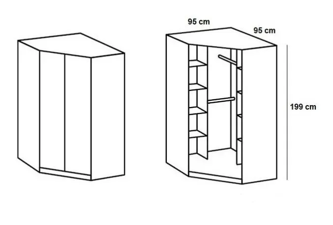 Illustration numéro 5 du produit Ensemble de rangement d'angle GABY chêne portes blanc laqué 216 x 260 cm