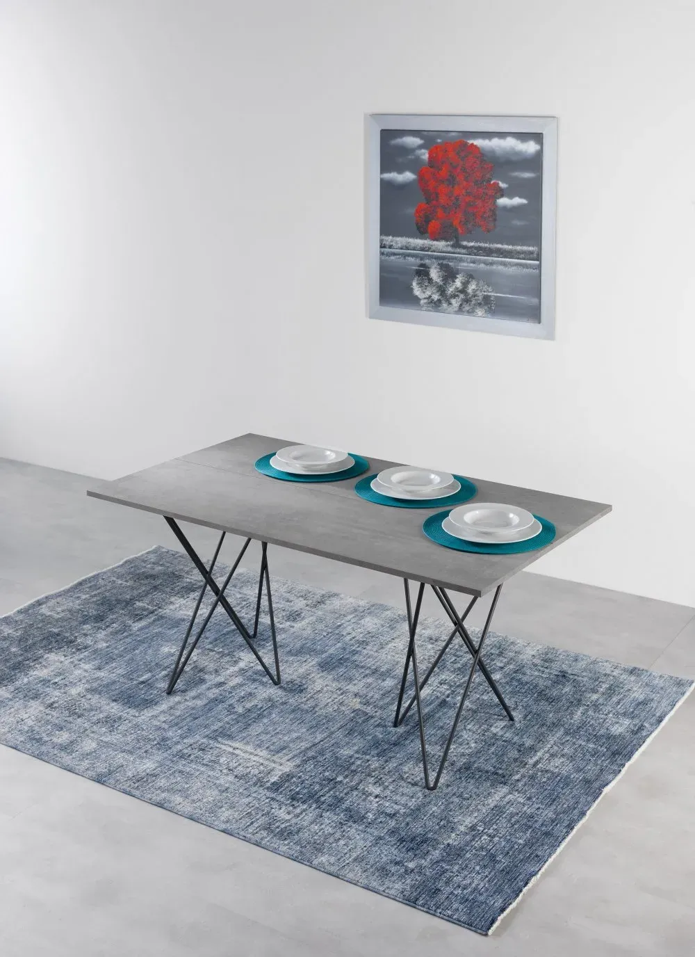 Illustration numéro 5 du produit Table console extensible ouverture en livre HERMES plateau gris béton pieds gris foncé largeur 140cm