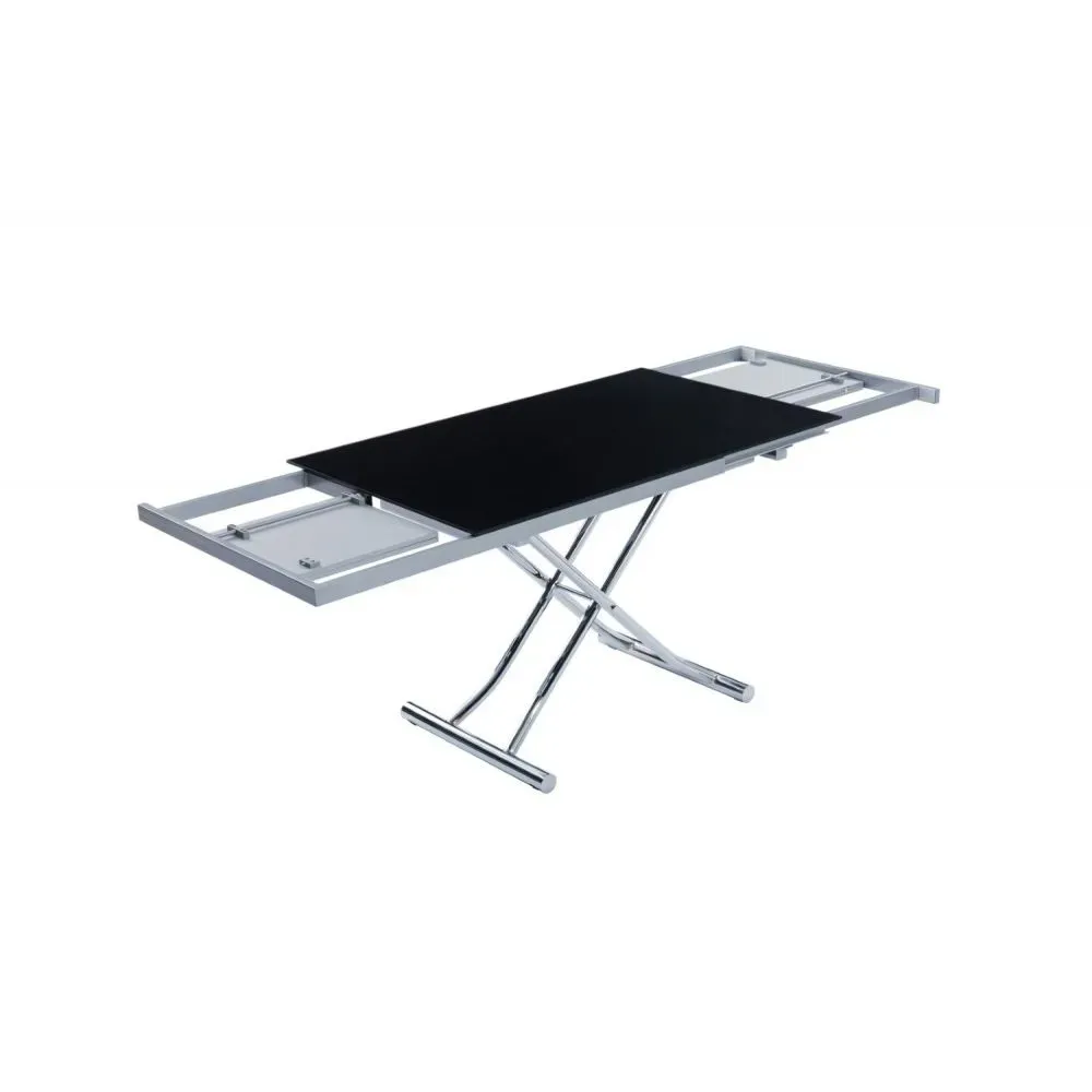 Illustration numéro 5 du produit Table basse relevable et extensible NEWJUMP verre noir pied chromé