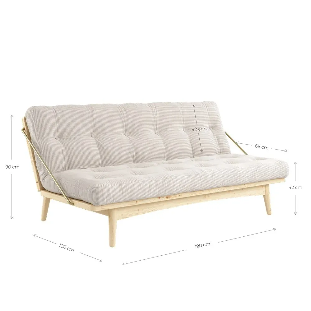 Illustration numéro 5 du produit Banquette futon FOLK en pin massif coloris naturel couchage 130 x 190 cm.