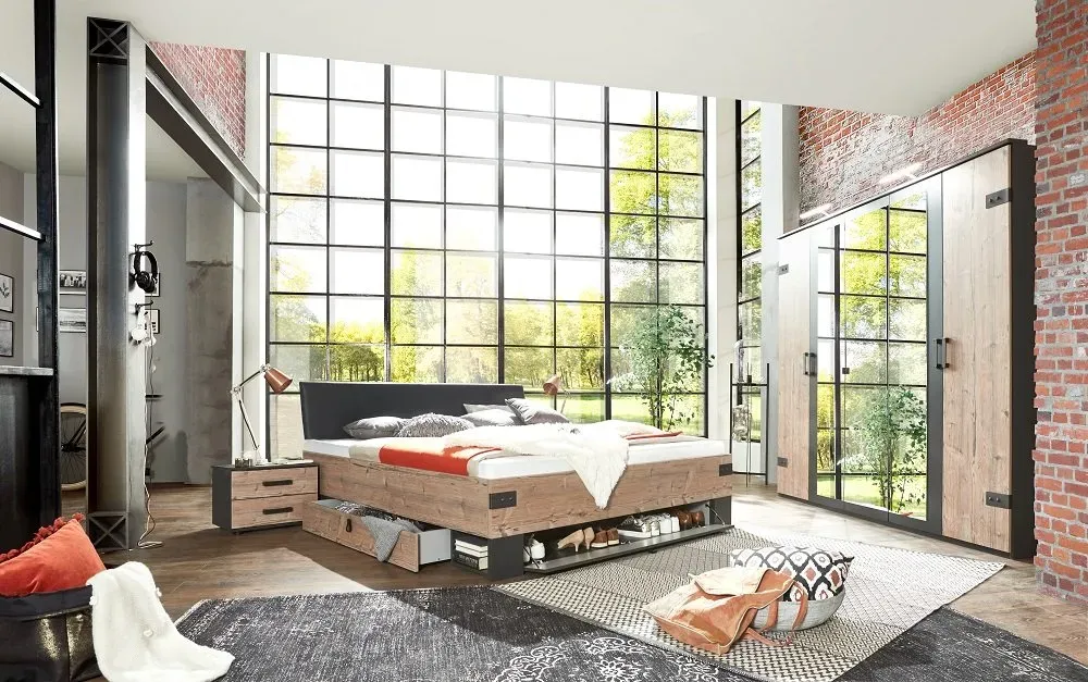 Illustration numéro 5 du produit Armoire corniche STOKE 5 portes 3 miroirs corps graphite façade imitation sapin argenté graphite