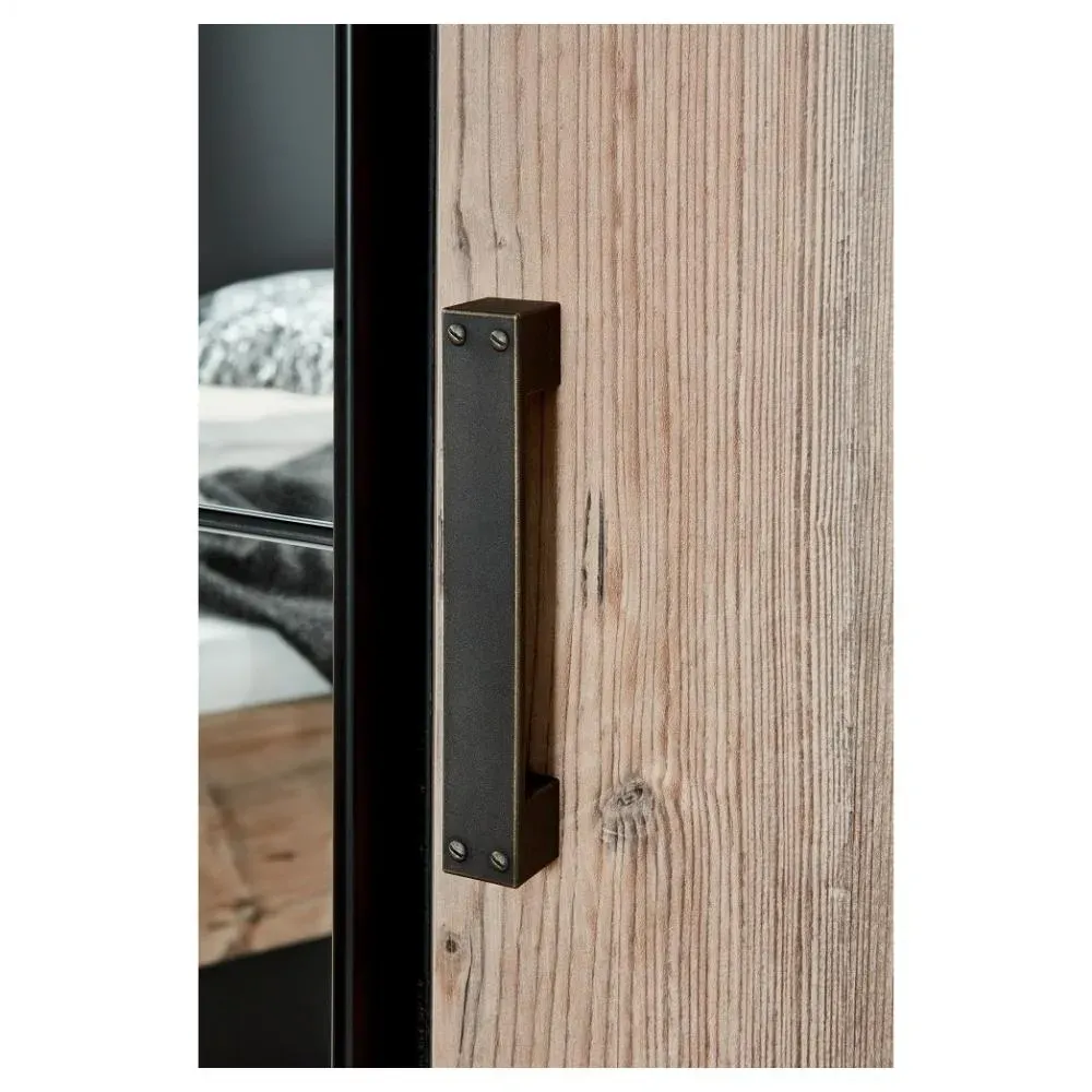 Illustration numéro 5 du produit Armoire STOKE 2 portes coulissantes 2 portes battantes corps graphite rechampis sapin argenté