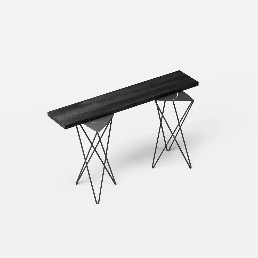 Illustration numéro 5 du produit Table console extensible ouverture en livre HERMES pieds métal plateau noir largeur 140cm