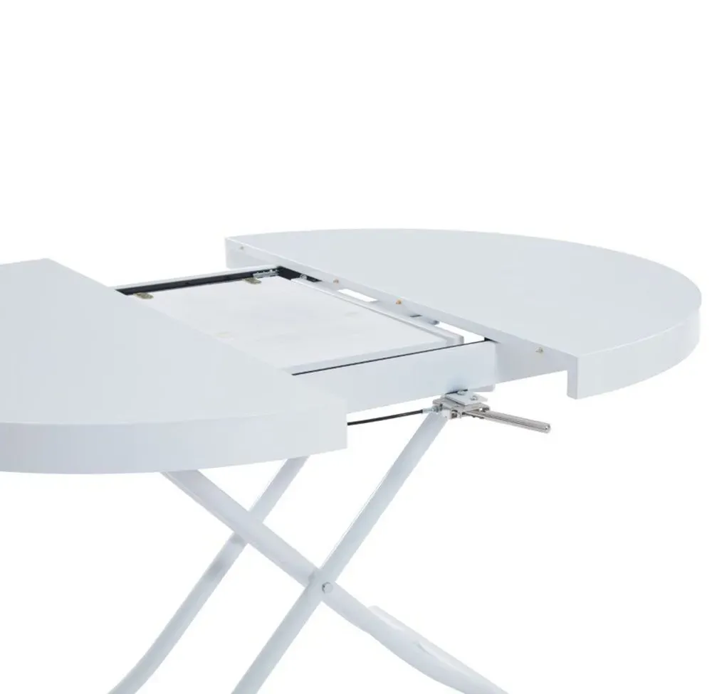 Illustration numéro 5 du produit Table basse ronde relevable et extensible SATURNA laqué blanc brillant