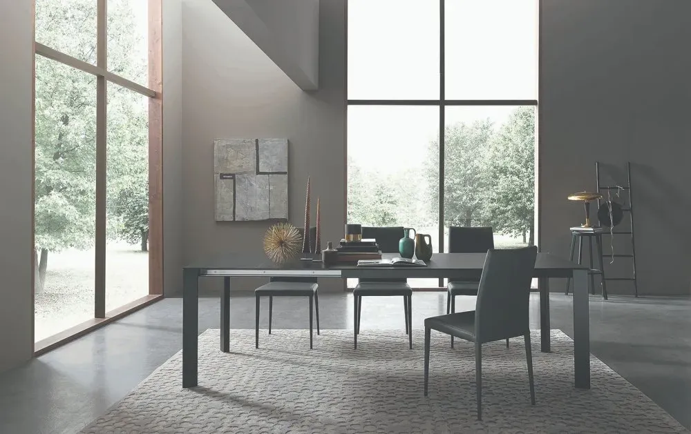 Illustration numéro 5 du produit Table 10 couverts TEOREMA extensible 120 à 240cm pieds métal graphite plateau mélaminé ardoise