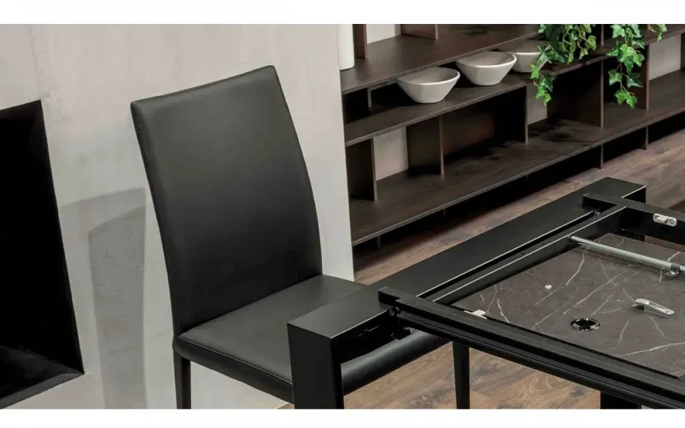 Illustration numéro 5 du produit Table 8 couverts SIGMA extensible 140 à 200cm pieds métal noir plateau mélaminé pierre gris