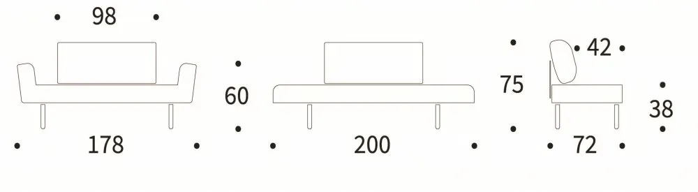 Illustration numéro 5 du produit Canapé lit  ZEAL STYLETTO cadre acier piétement chêne foncé tissu Twist Charcoal