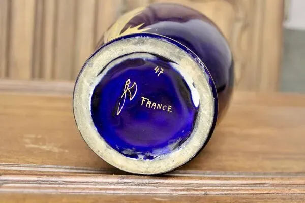 Illustration numéro 5 du produit Vase au chardon par Gustave Asch bleu de tours Sainte Radegonde