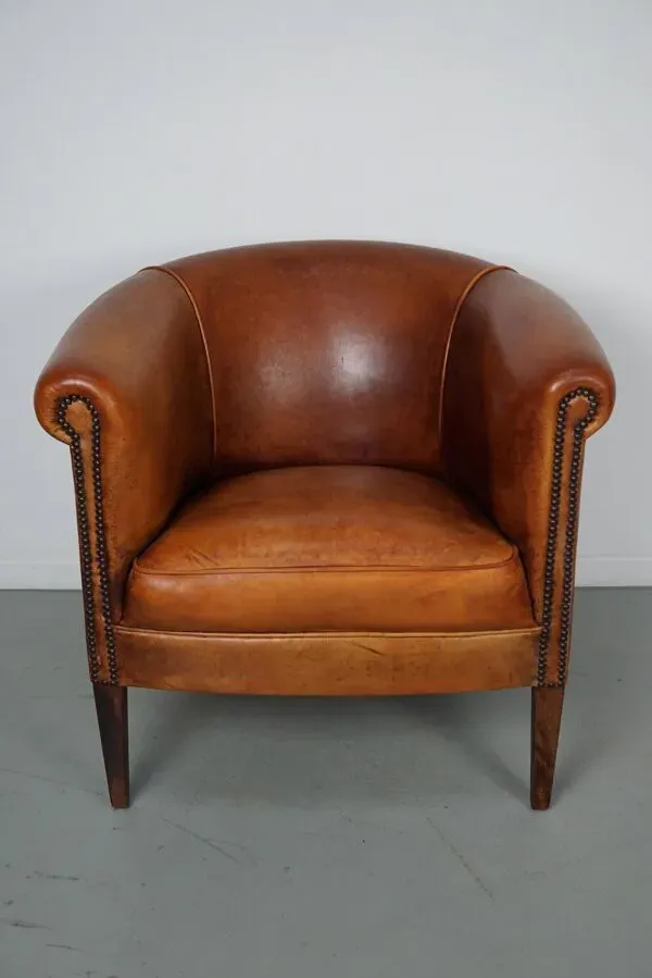 Illustration numéro 5 du produit Fauteuil club vintage hollandais en cuir couleur cognac