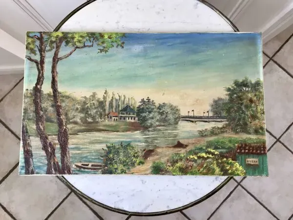 Illustration numéro 5 du produit Tableau huile sur toile paysage rivière pont de bellerive signé ''morand'' vinage