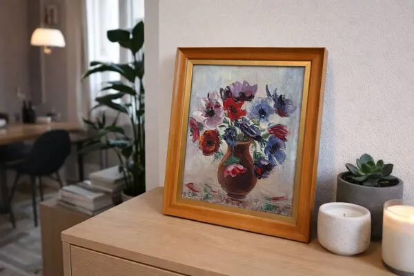 Illustration numéro 5 du produit Tableau vintage – Huile sur toile bouquet de fleurs – signé – années 50