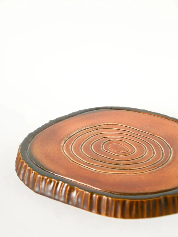 Illustration numéro 5 du produit Dessous de plat en barbotine, forme tronc, poterie du Périgord, 1970