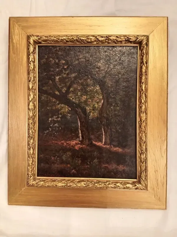 Illustration numéro 5 du produit Tableau Clairière clair obscur XIXe signé Pierre Delambre