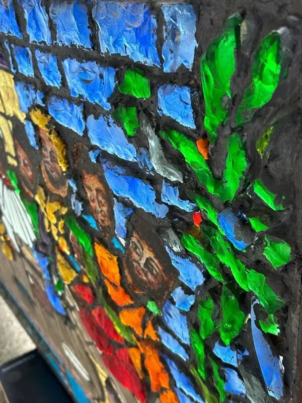 Illustration numéro 5 du produit Grand vitrail la cène circa 1960 - blocs de verre bruts - h 119 x l 161 cm