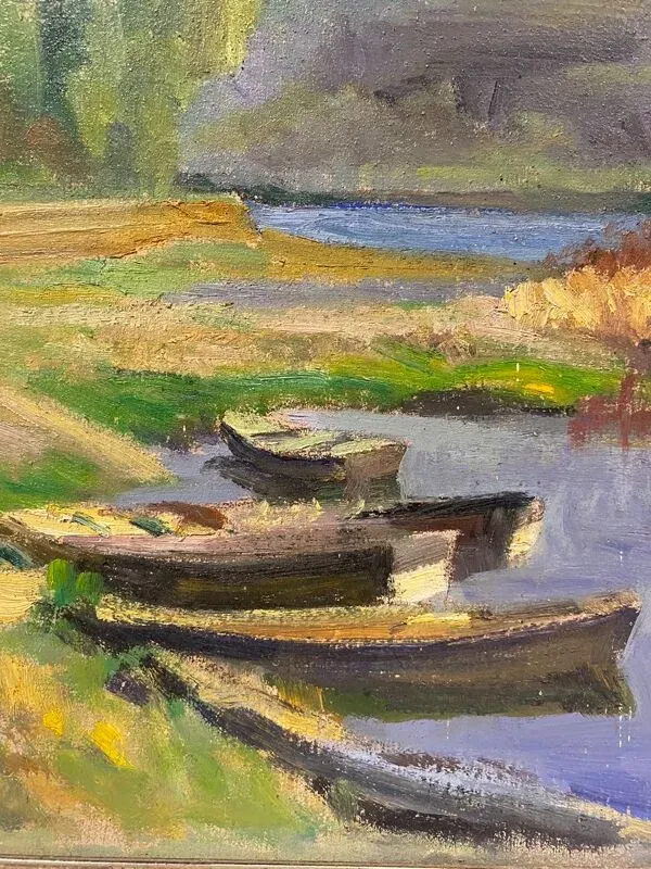 Illustration numéro 5 du produit Tableau ancien, paysage bord d’un étang, Signé Michel Loche ( 1897;1976)