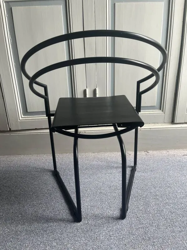 Illustration numéro 5 du produit Ensemble de 4 chaises Latonda de Mario Botta pour Alias 1986, rare version avec l'assise en cuir