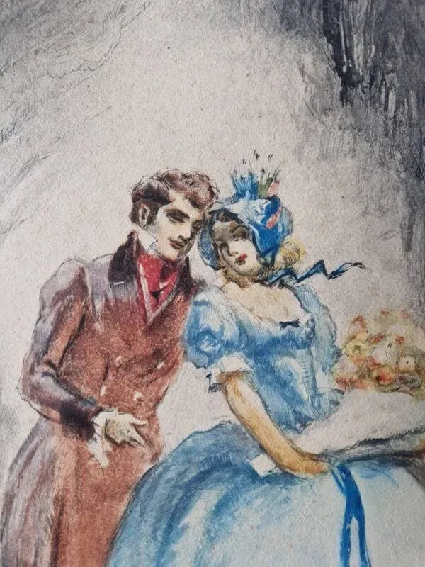 Illustration numéro 5 du produit Georges Villa (1883-1965) - Lithographie en couleurs - Scène galante 1930