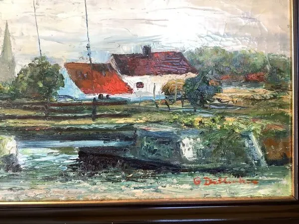 Illustration numéro 5 du produit Tableau paysage de canaux huile sur panneau signée