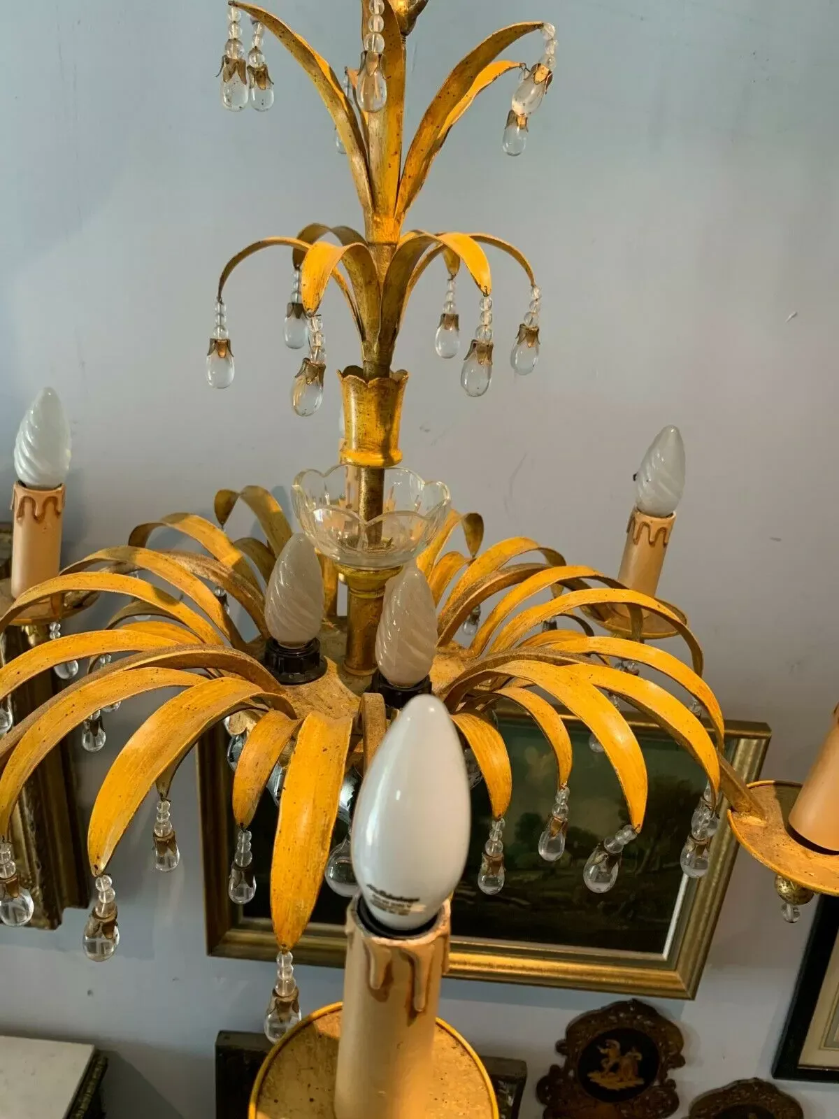 Illustration numéro 5 du produit Lustre en verre et tôle patinée six bras de lumière XX siècle