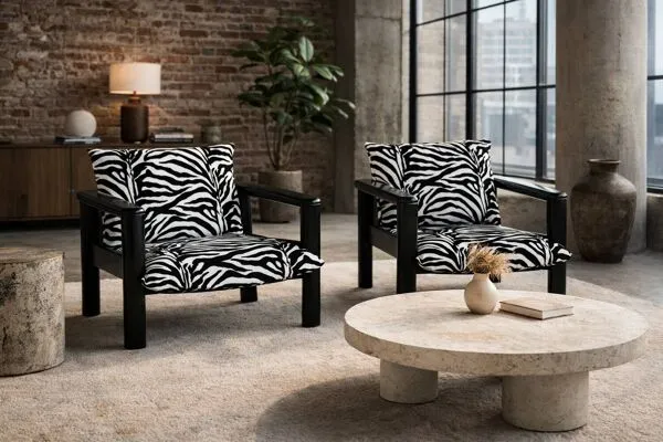 Illustration numéro 5 du produit Paire de fauteuils vintage zèbre – esprit design années 80