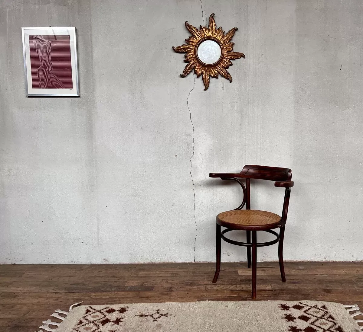 Illustration numéro 5 du produit Fauteuil de bureau bistrot Fischel cannée cannage vintage 1950