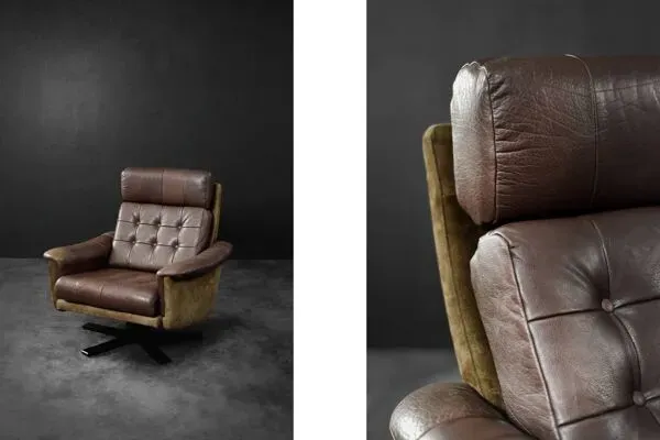 Illustration numéro 5 du produit Vintage Mid-Century Danish Modern Brown Leather Swivel Armchair, 1970s