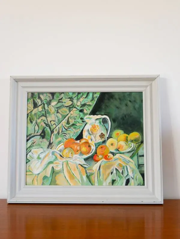 Illustration numéro 5 du produit Joli tableau, huile sur carton, nature morte d'après Cézanne, Vert Orange