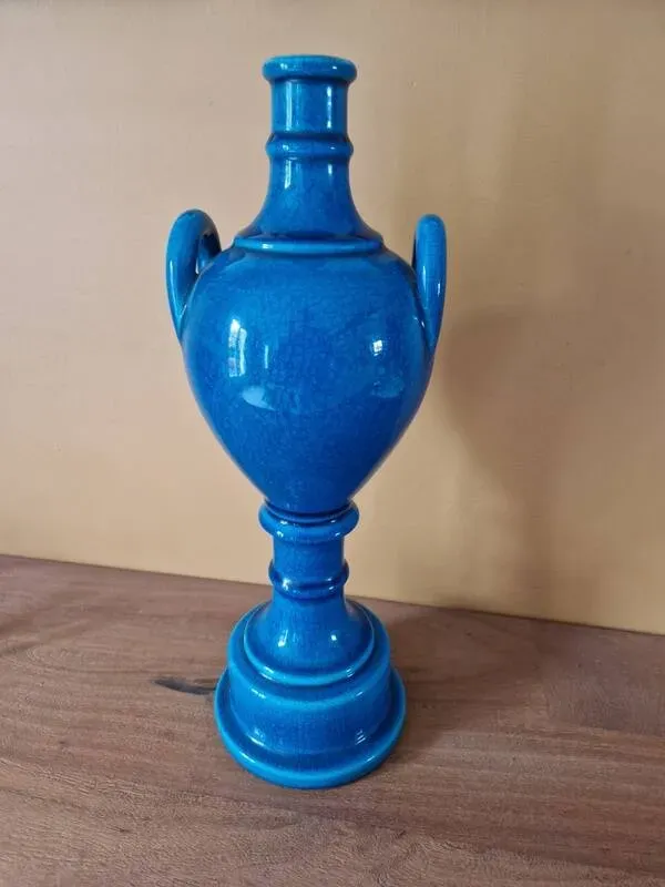 Illustration numéro 5 du produit Pol Chambost (1906-1983) - Pied de lampe en céramique craquelée bleue