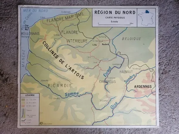 Illustration numéro 5 du produit Carte scolaire vintage mdi France Régions Nord et Est