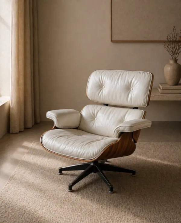 Illustration numéro 5 du produit Charles et Ray Eames & Mobilier International - Lounge Chair cuir blanc et palissandre