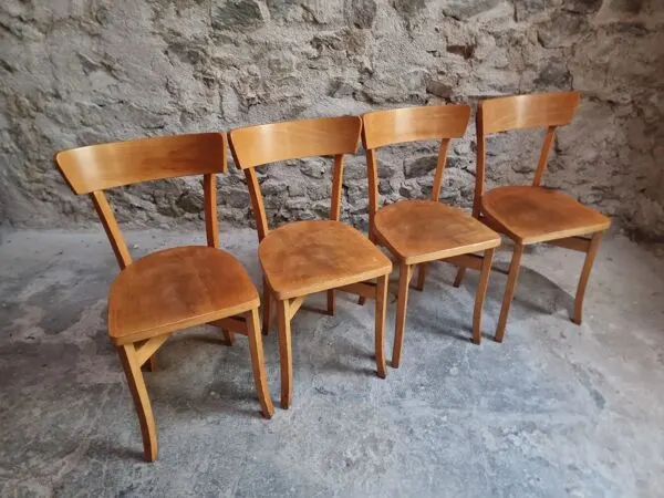 Illustration numéro 5 du produit 4 chaises bistrot françaises en hêtre et contreplaqué, années 1960