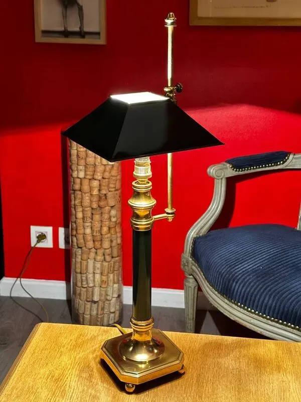 Illustration numéro 5 du produit Grande lampe Bouillotte Empire en Laiton et Tôle Laquée Restaurée - H6