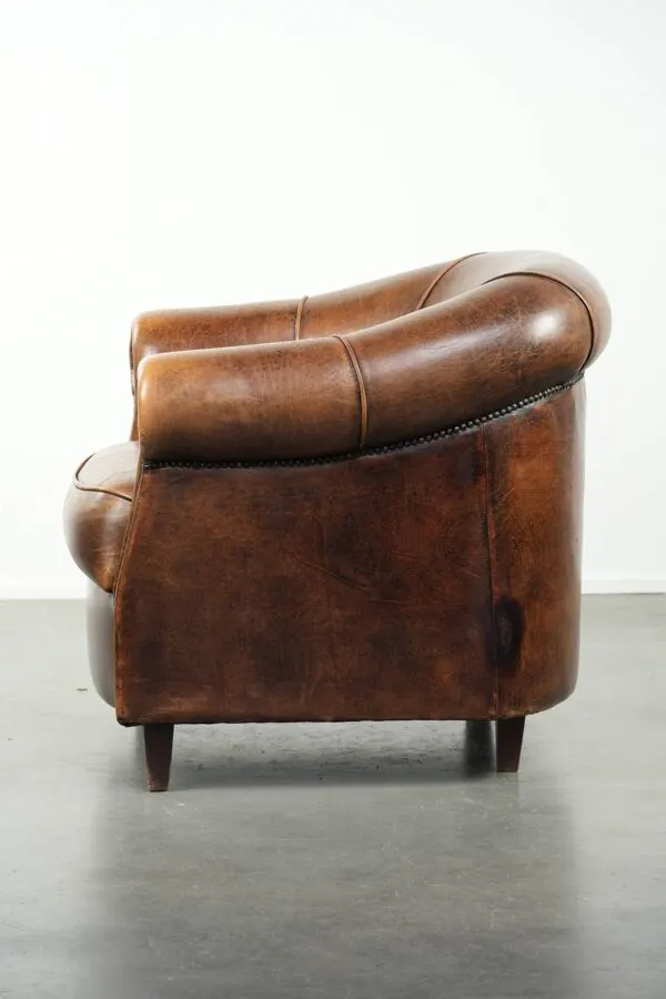 Illustration numéro 5 du produit Fauteuil club en cuir de peau de mouton avec un coussin de siège fixe.