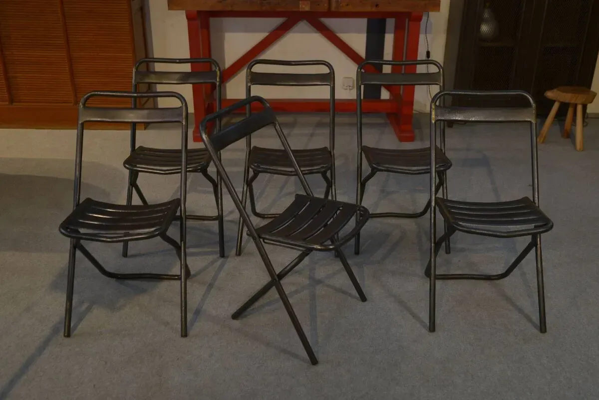 Illustration numéro 5 du produit Lot de 6 Chaises pliantes industrielles assemblage par brasure 1950
