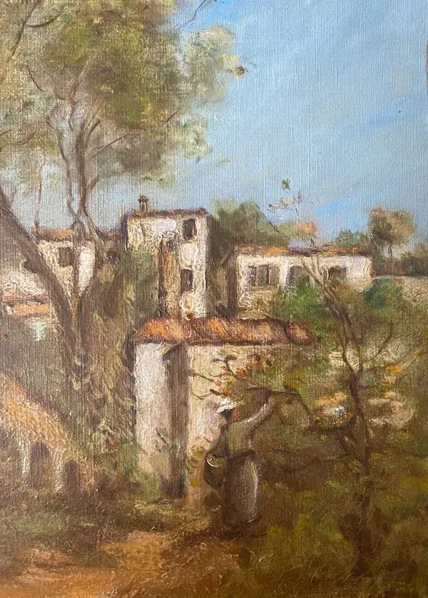 Illustration numéro 5 du produit Tableau école provençale ''Paysage animé'' signé Jane Colat XIX° siècle + cadre