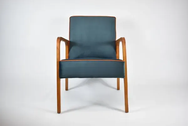Illustration numéro 5 du produit Fauteuil vintage original velours bleu océan années 1960