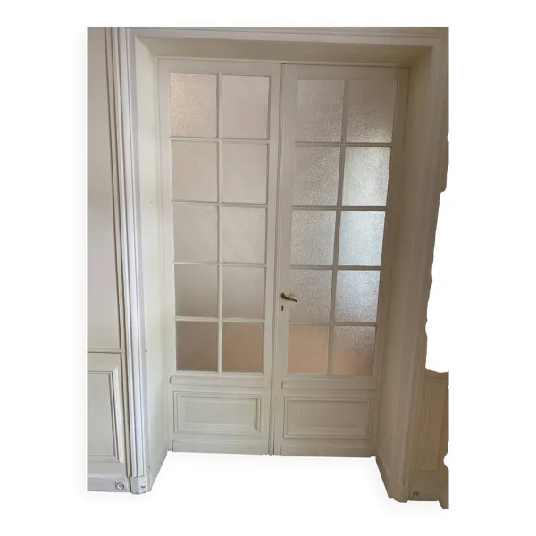 Illustration numéro 5 du produit Double porte haussmannienne vitrée en bois avec verre cathédrale - 245 cm