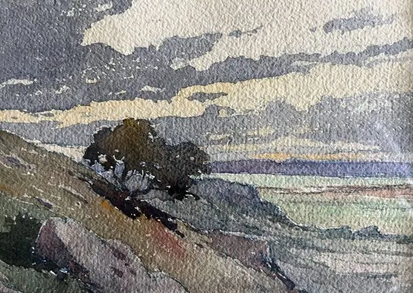 Illustration numéro 5 du produit Tableau Aquarelle ''Paysage sauvage'' éc. XX° + cadre
