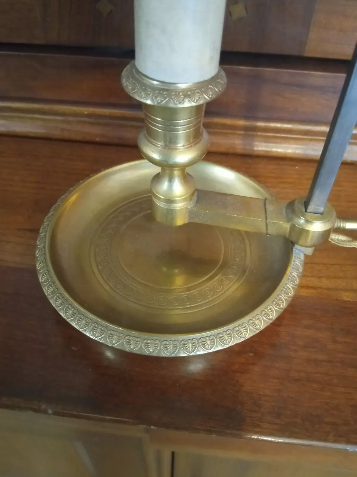 Illustration numéro 5 du produit Lampe Bouillotte 1 bras de lumière bronze abat jour tôle style empire