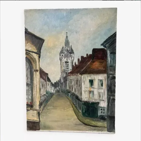Illustration numéro 5 du produit Tableau huile sur toile rue église XXème