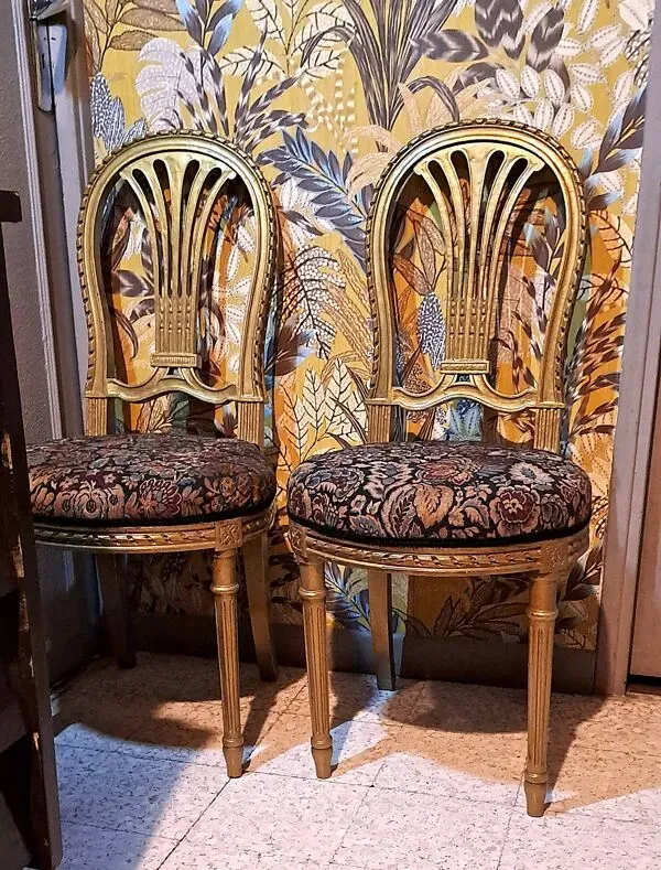 Illustration numéro 5 du produit Chaises Napoléon III  bois doré restauration tapissière tissu damassé