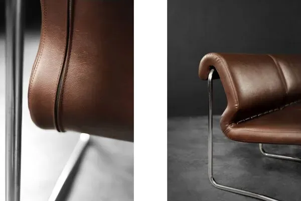 Illustration numéro 5 du produit Mid-century modern German vintage canapé lounge, 2-seater, brown steel frame.