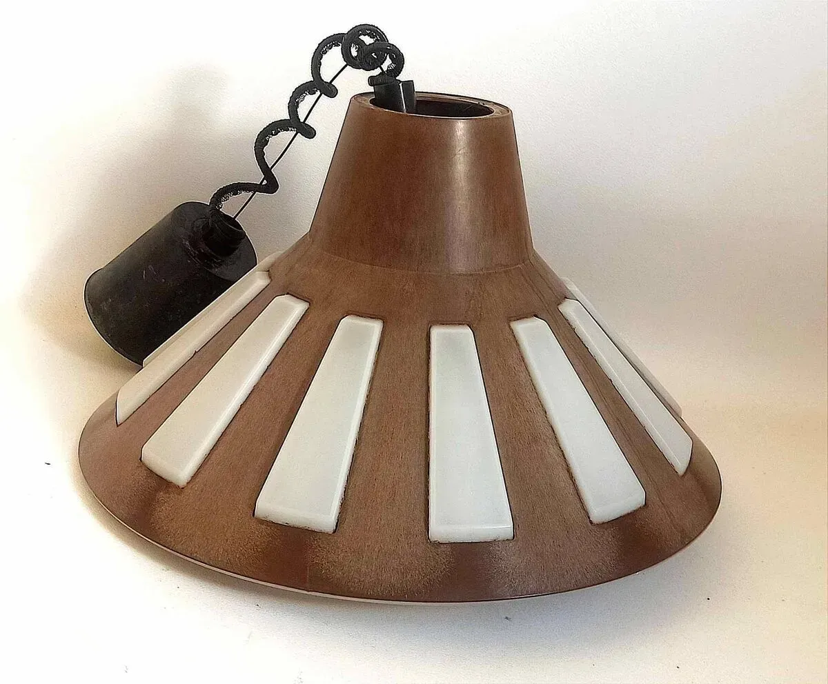 Illustration numéro 5 du produit Lustre suspension monte et baisse bakelite Années 70 Diamètre 40 cm