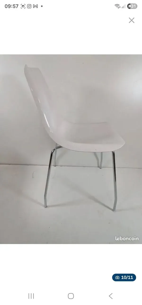 Illustration numéro 5 du produit Chaise industrielle coque fibre de verre, piètement acier chromé – 1960