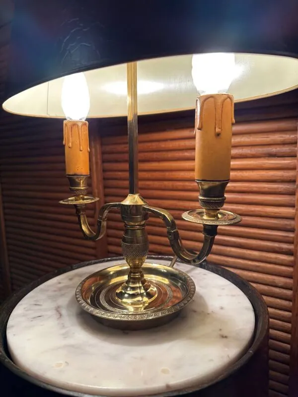 Illustration numéro 5 du produit Lampe bouillotte de style Empire en laiton et tôle verte - Électricité